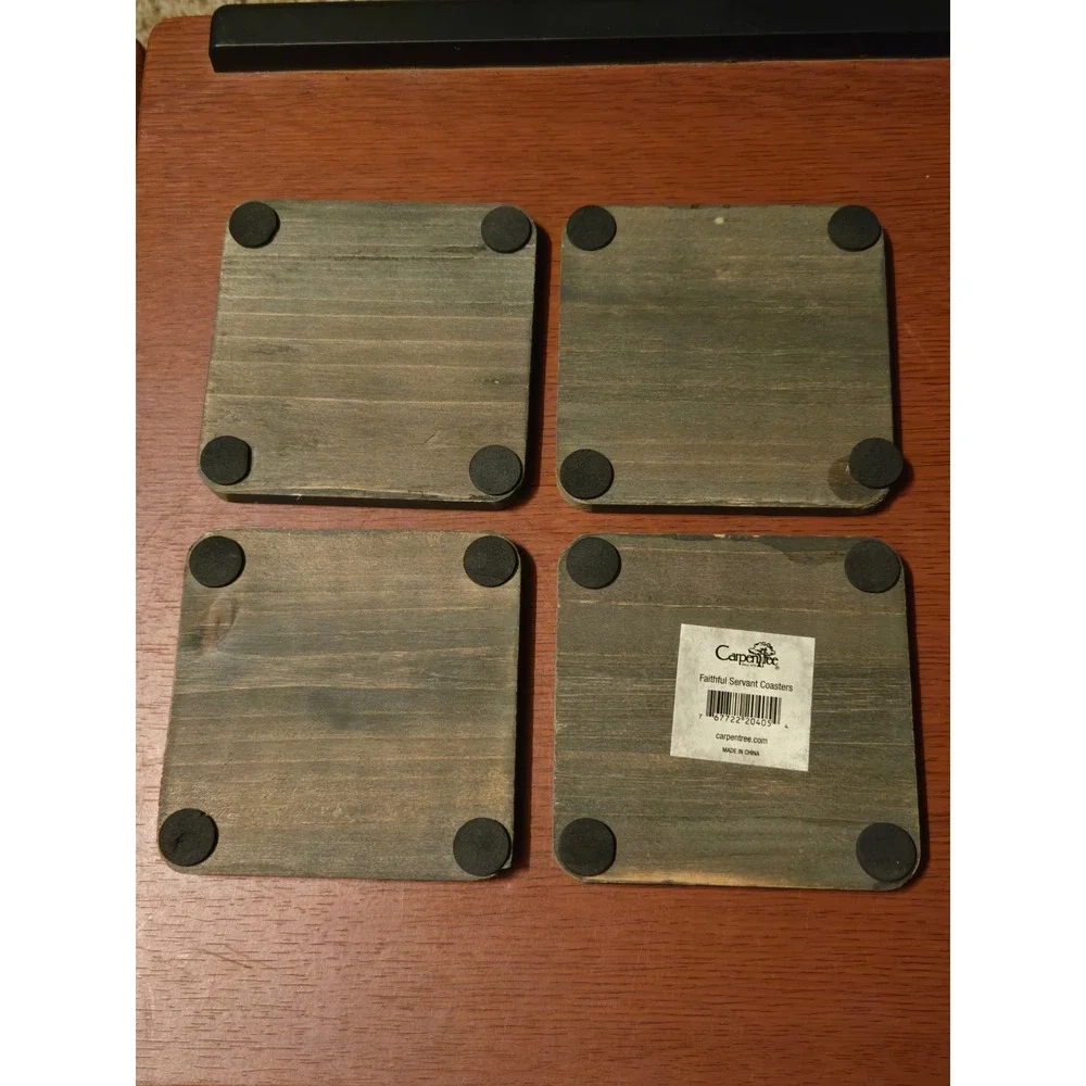 Carpenterree Faithful Servant Wooden Coasters Set 4 Christian Bible Verse Rustic